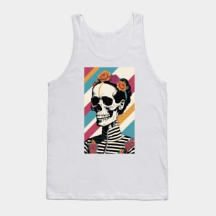 Frida's Striped Sugar Skull: Illustrated Tribute Tank Top